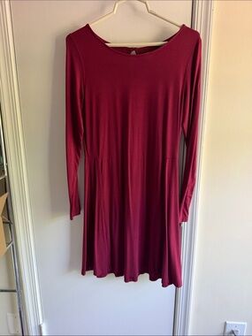 C Burgundy Long Sleeve A-Line Dress